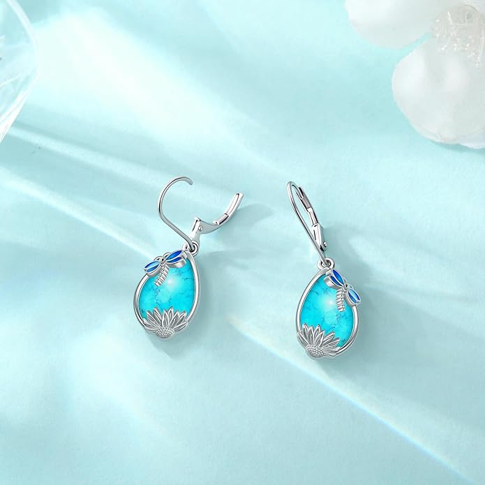 Eusense Sterling Silver Dangle Earrings for Women Tree of Life Animals Moonstone Turquoise Leverback Earrings Jewelry Gifts