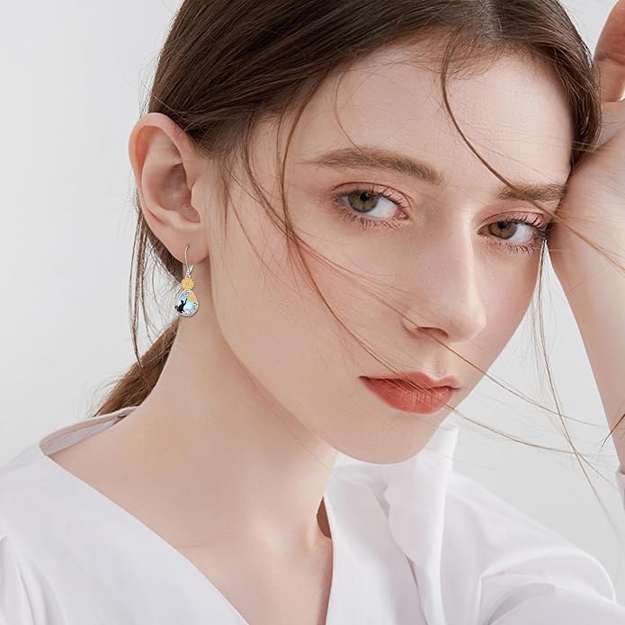 AOBOCO Butterfly/Dragonfly/Bee/Ladybug Leverback Earrings 925 Sterling Silver Rose Lotus Tulip Flower Filigree Dangle Earrings Teardrop Moonstone Larimar Turquoise Abalone Shell Jewelry Birthday Gifts for Women