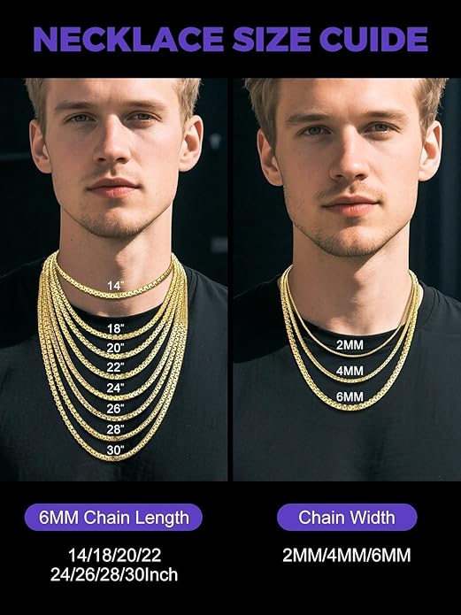 Richsteel Stainless Steel Mens Flat Link Chain Necklace, Black/Gold/Steel Chain for men, 2mm/4mm/6mm Width, No Tarnish & Hypoallergenic Hip Hop Jewelry, 18"-30" Length