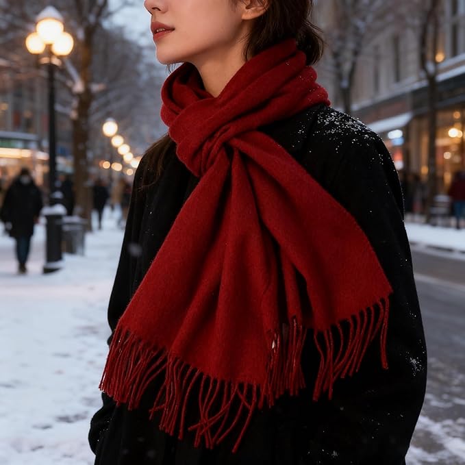 WASALUYA Wool Scarf for Women & Men, 100% Wool Scarves Wrap Shawl with Tassels, Elegant Soft Winter Scarf for Fall and Winter