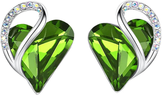Earrings for Women, Mothers Day Gift for Mom, Heart Birthstone Crystal Stud Earring, Silver Plated Birthday Jewelry
