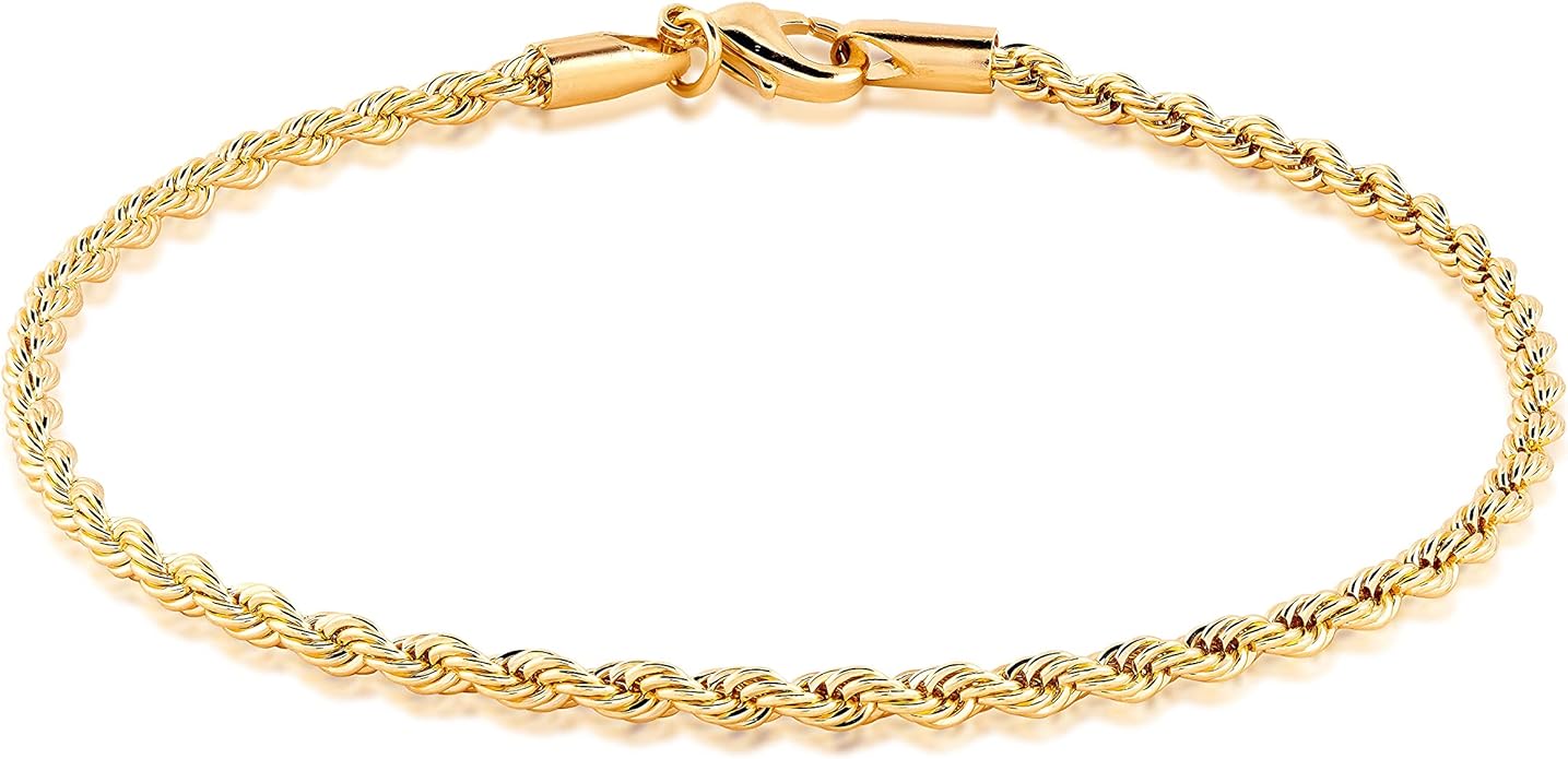 Barzel 18K Gold Plated Braided Rope Anklet for Women, 2.7 MM thick, 10 Inches long - Made In Brazil