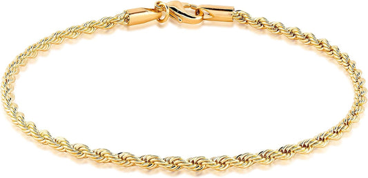 Barzel 18K Gold Plated Braided Rope Anklet for Women, 2.7 MM thick, 10 Inches long - Made In Brazil