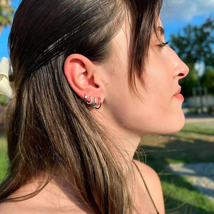 Small Gold Hoop Earrings Set for Women, 14K Gold Plated Lightweight Earrings Sets for Multiple Piercing, Hypoallergenic Huggie Gold Hoops Earrings for Women Jewelry