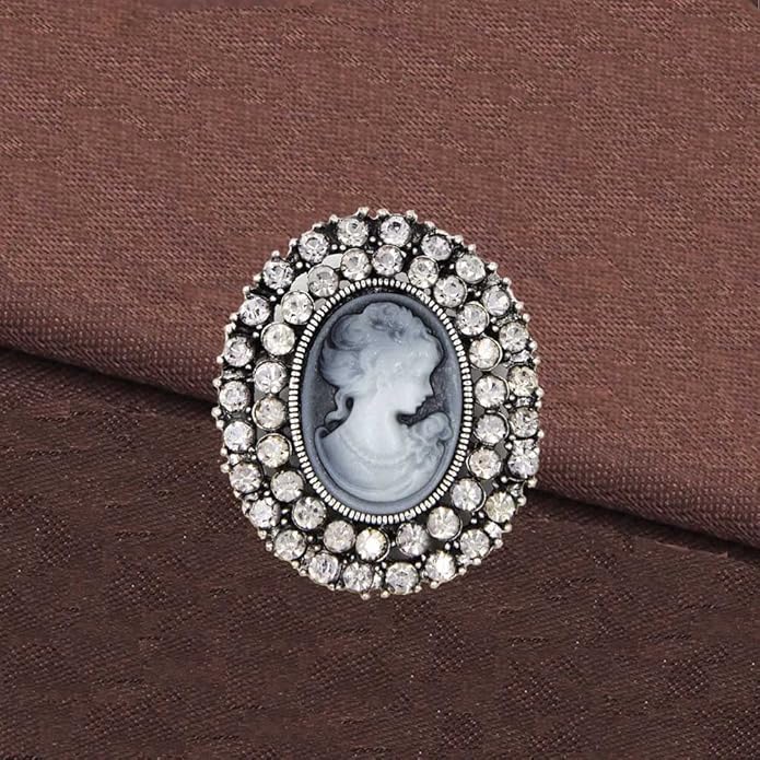 Ezing Vintage Princess Frame Crystal Cameo Brooches Pins Set for Women