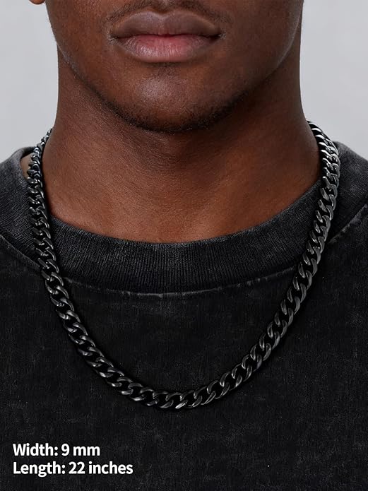 U7 Cuban Link Chain Necklace for Men, Stainless Steel/Black/Gold Mens Necklaces, Chunky Curb Chain Necklace in 6/9/12mm Width 18-30 Inches, Thick Choker Jewelry with Box Packed