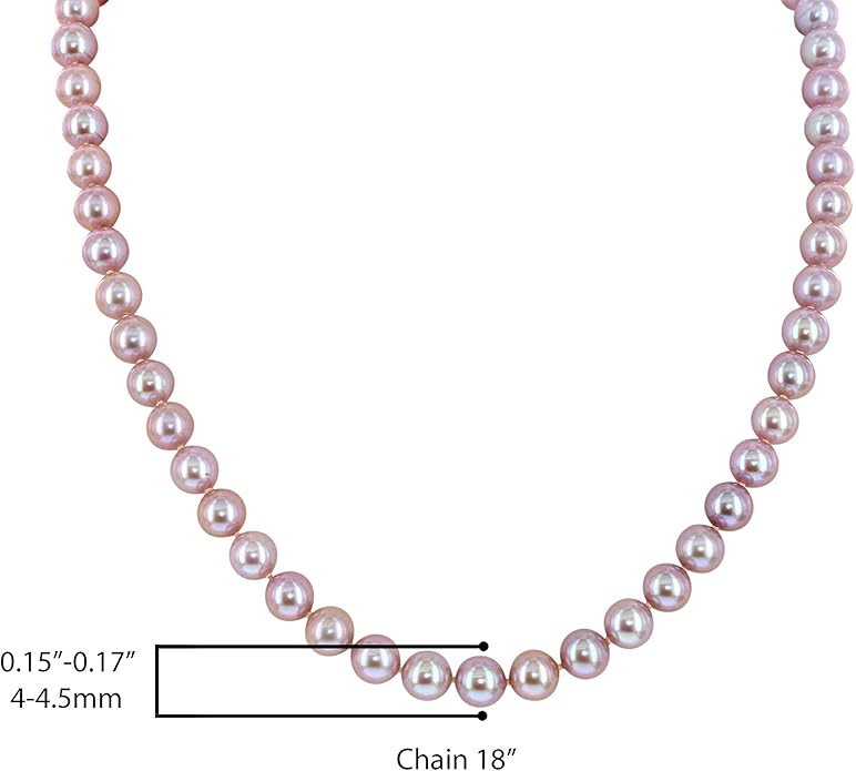 14K White Gold or Yellow Gold AAA Pink Freshwater Cultured Pearls Silk-Knotted 18inch Princess Pearls Strand Necklace - Choice of Pearl Size & Clasp Gold Color