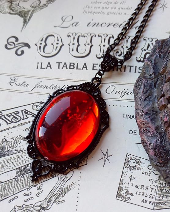 MIFYNN Gothic Stardust Crystal Cameo Necklace Red Purple Crystal Pendant Necklace Vintage Satan Demon Halloween Jewelry for Women