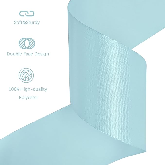 LEEQE Lt.Blue Satin Ribbon 3 inch X 15 Yards Polyester Ribbon for Gift Wrapping Very Suitable for Weddings Party Hair Bow Invitation Decorations and More