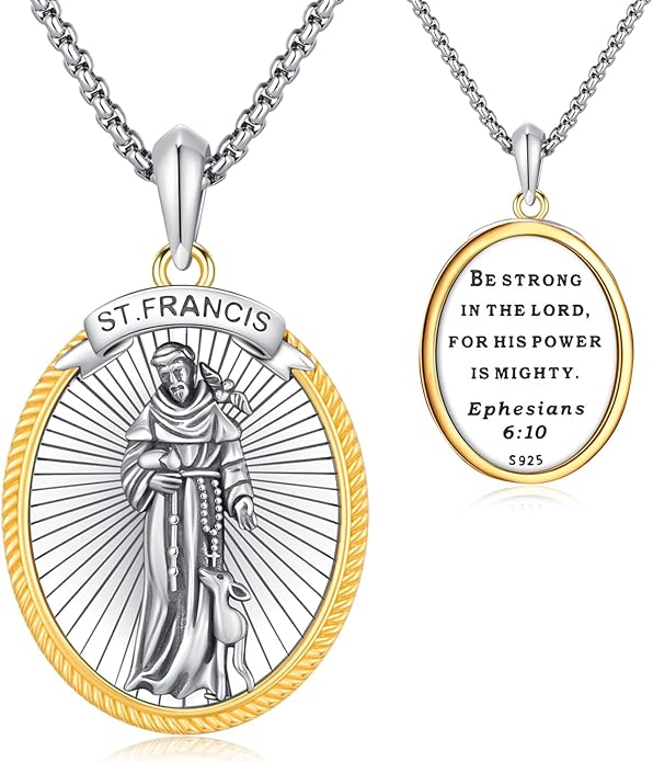 Taioiat Saint Necklace 925 Sterling Silver St Necklace Amulet Pendant Jewelry Religious Gift for Men Women