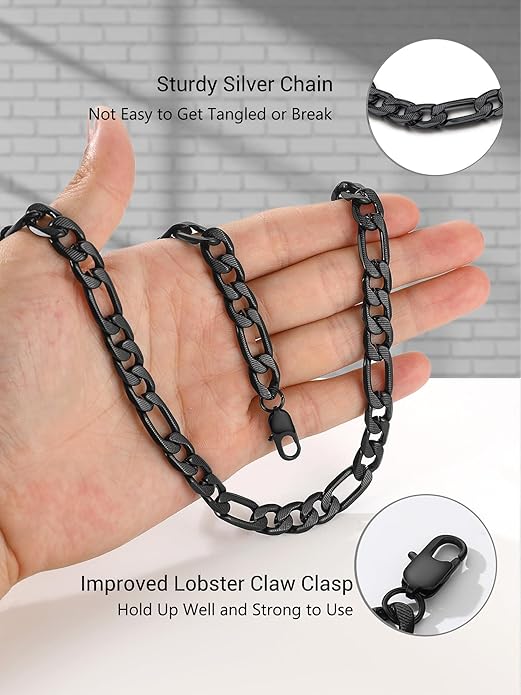 PROSTEEL 316L Stainless Steel Figaro Cuban Chain Necklace for Men, Black/18K Real Gold Plated, 4/5/6/7.5/9/10/13mm, 14inch-30inch, Come with Box
