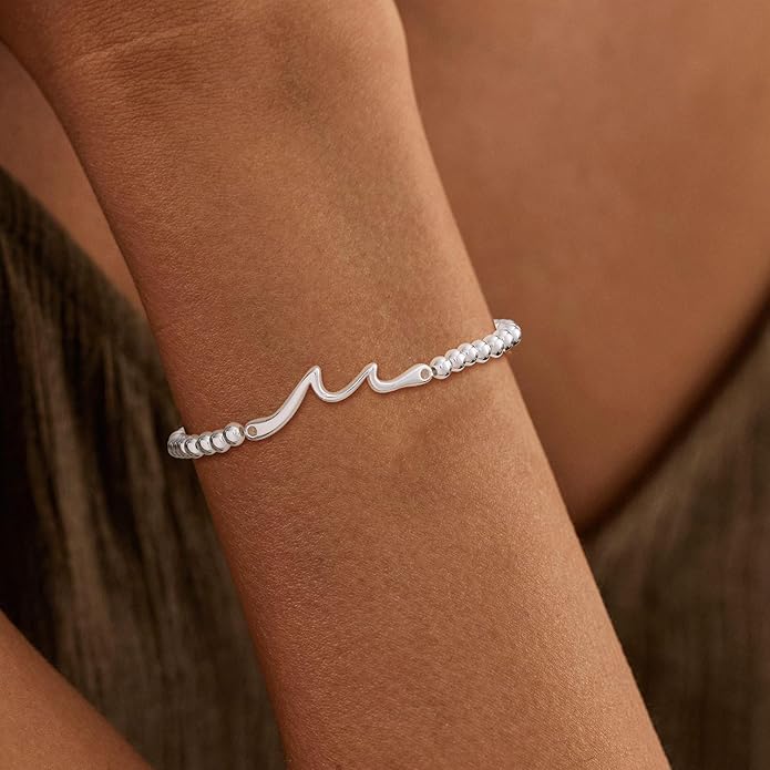 Beaded Bracelet for Women Trendy Stretch Handmade Ball Charm Bracelet Dainty Cross Heart Bow Wave CZ Stackable Jewelry Charm Gifts for Her