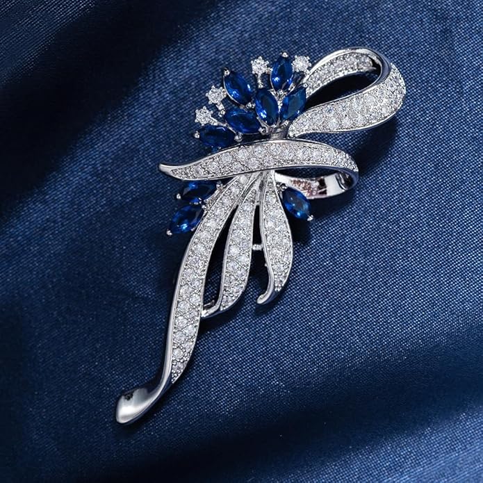 Rhinestone Brooches for Women,Vintage Silver Large Brooch Pins Blue Crystal Dress Brooch Pin Decorative Pins,Fashion Prom Jewelry Accessories