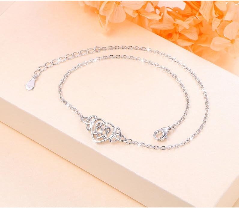 Anklet for Women S925 Sterling Silver Adjustable Foot Evil Eye Starfish Heart Bead Butterfly Celtic Knot Cross Multilayer Layered Ankle Bracelet Jewelry