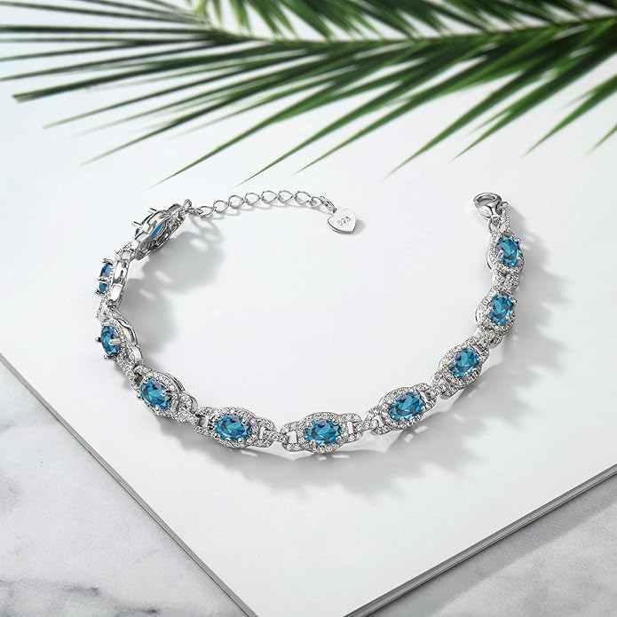 Gem Stone King 7-14 Cttw Oval Gemstone Birthstone Tennis Bracelet For Women | 925 Sterling Silver | Oval 6X4MM | 7 Inch With 1 Inch Extender | Fine Jewelry Gifts for Her Mom Women Wife