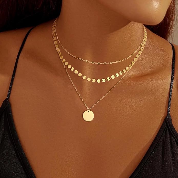 Gold Necklace for Women 14K Gold Plated Layered Necklaces Dainty Pendant Necklace Cute Stack Necklaces Set Fashion Jewelry Gift for Her