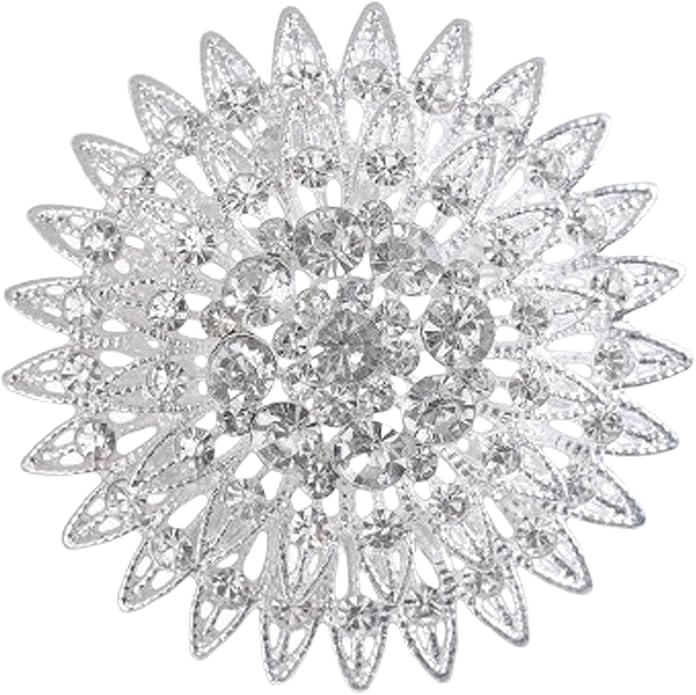Vintage Rhinestone Round Flower Brooch Pin for Women,Sparkling Floral Lapel Pins Fashion Crystal Cluster Brooches Elegant Dress Accessories Christmas Wedding Jewelry
