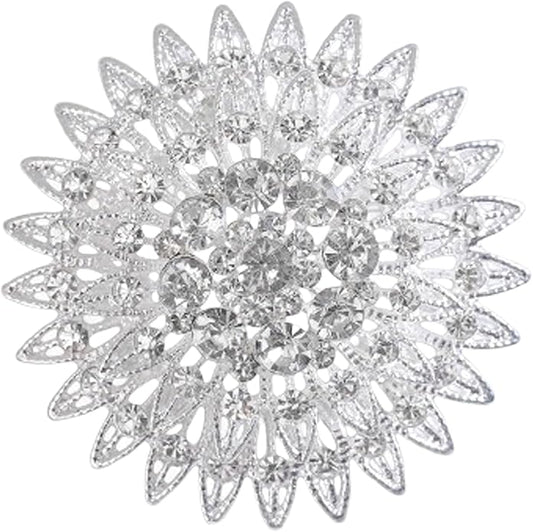 Vintage Rhinestone Round Flower Brooch Pin for Women,Sparkling Floral Lapel Pins Fashion Crystal Cluster Brooches Elegant Dress Accessories Christmas Wedding Jewelry