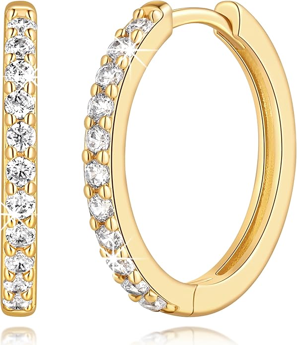 14K Gold Plated Earrings for Women 14K Gold Plated Hoop Earrings for Women Cubic Zirconia Shining Gold Plated Hoops Earring for Womens Hoop Lightweight Hoops Earring for Womens 12/14/16/20/25/30mm