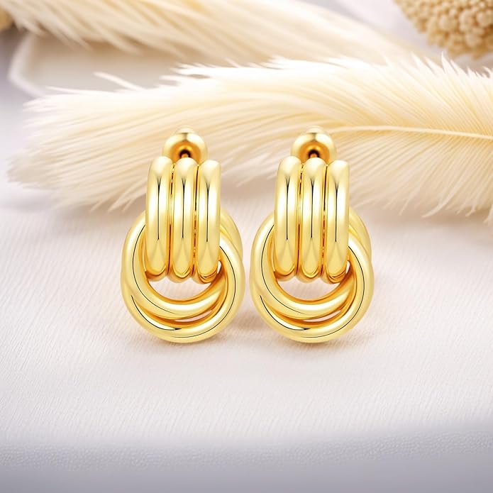 Trendy 14K Gold Plated Knot Earrings are Thick and Charming Pendant Earrings for Women They are Lightweight Hypoallergenic Fashion Accessories Jewelry Gifts for Women