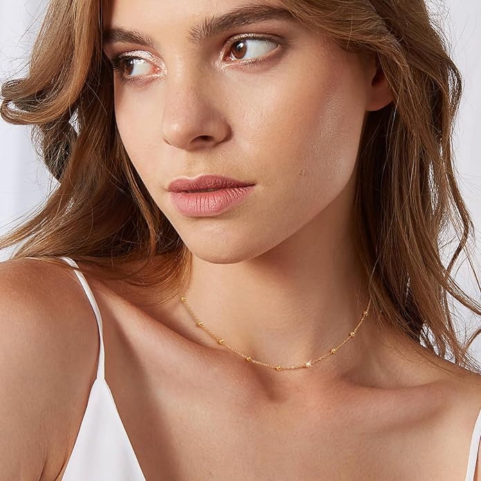 KSF Gold Choker Necklace for Women - 18K Gold Plated Dainty Necklaces for Women Trendy, Cute Heart Flower Butterfly Beaded Cubic Zirconia Choker, Stainless Steel Necklace Jewelry Gift Non Tarnish