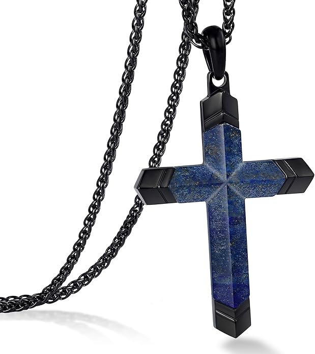 GTMJ Cross Necklace for Men -Stainless Steel & Gemstone Adjustable Box Chain 24-26in, Spiritual Jewelry Gift for Him, Everyday Wear