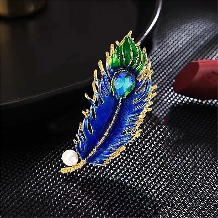 Rhinestone Feather Brooches for Women Men,Vintage Animal Peacock Pin Gold/Silver/Blue/ Crystal Diamond Lapel Pins Fashion Enamel Feather Leaf Brooch Elegant Dress Coat Pin Decor Wedding Christmas Birthday Jewelry