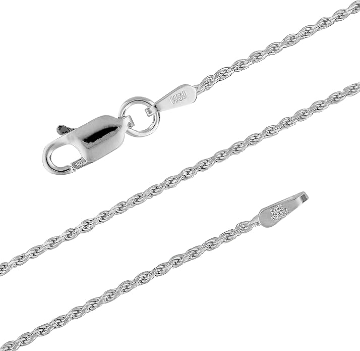 Hawaiian Silver Jewelry 925 Sterling Silver 1.1mm Diamond-Cut Rope Chain Necklace, Silver Necklace for Women, Nickel-Free, Made in Italy