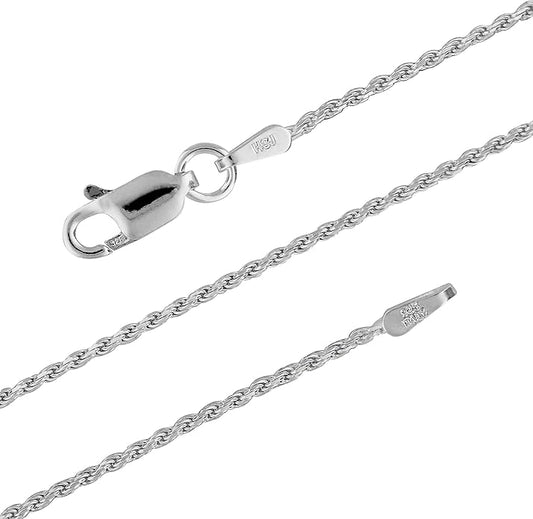 Hawaiian Silver Jewelry 925 Sterling Silver 1.1mm Diamond-Cut Rope Chain Necklace, Silver Necklace for Women, Nickel-Free, Made in Italy
