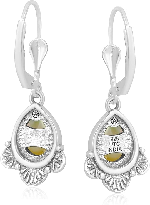 American West Jewelry Sterling Silver and Pear Shape Genuine Gemstone Fan Lever Back Earrings