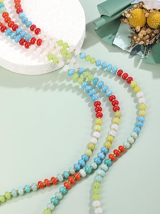 CrystalTears Beaded Gemstone Necklace for Women, Womens Colorful Boho Stone Bead Choker Necklace, Handmade Natural Crystal Stone Summer Beach Jewellery Gifts for Women Mom Christmas