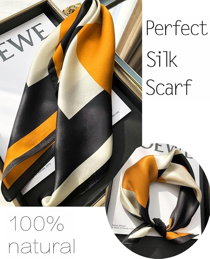 kcctoo 27.5" Mulberry Silk Feeling Head Scarf Women's Fashion Square Neck Satin Scarfs for Bag Hair Scarves Gift