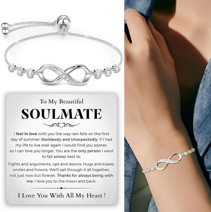 To My Soulmate Bracelet, Soulmate Bracelet For Women, Soulmate's Jewelry Gift From Boyfriend Husband Friend With Message Card And Box Meaning, Valentine Gifts For Her, Birthday Christmas Gifts