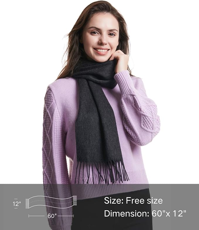 EURKEA 100% Cashmere 2025 Winter Scarf for Women Fringed Edges Warm & Soft Lightweight Solid/Plaid/Two-Tone Free Size
