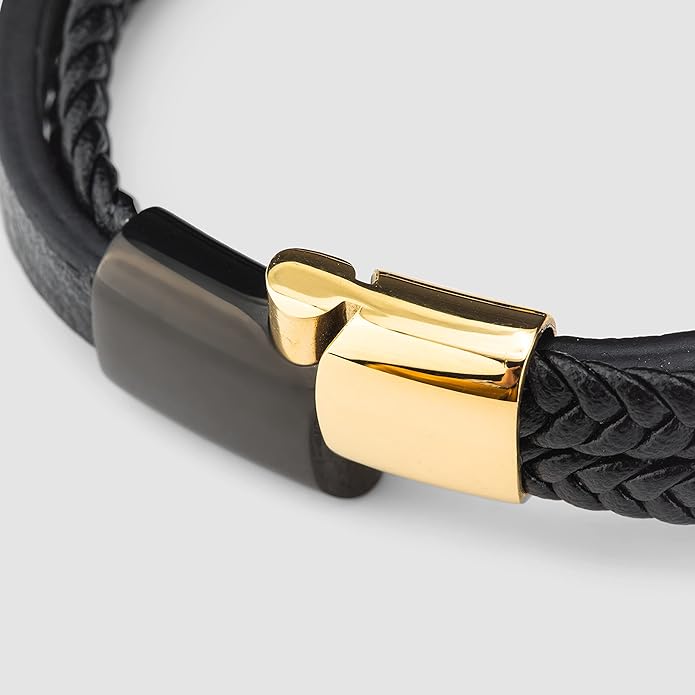 SERASAR | Premium Genuine Leather Bracelet [Glory] for Men in Black | Magnetic Stainless Steel Clasp in Silver and Gold | Exclusive Jewelry Box | Great Gift Idea