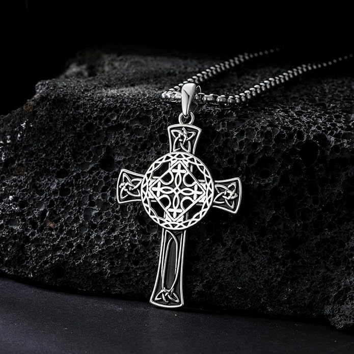 Cross Necklace for Men 925 Sterling Silver Celtic Cross Pendant Christian Jewelry Religious Christmas Gifts for Women