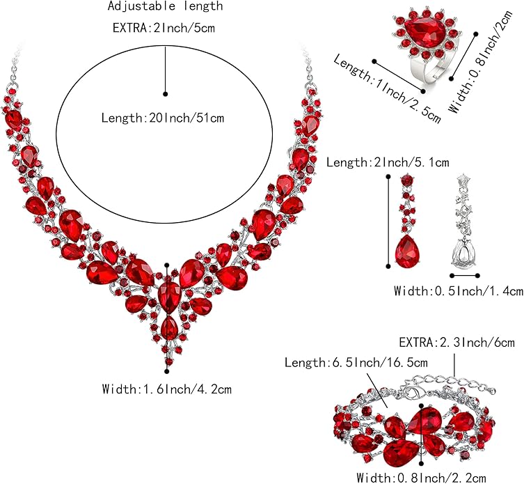 BriLove Wedding Bridal Jewelery for Women Austrian Crystal Teardrop Cluster Statement Necklace Dangle Earrings Link Bracelet Set