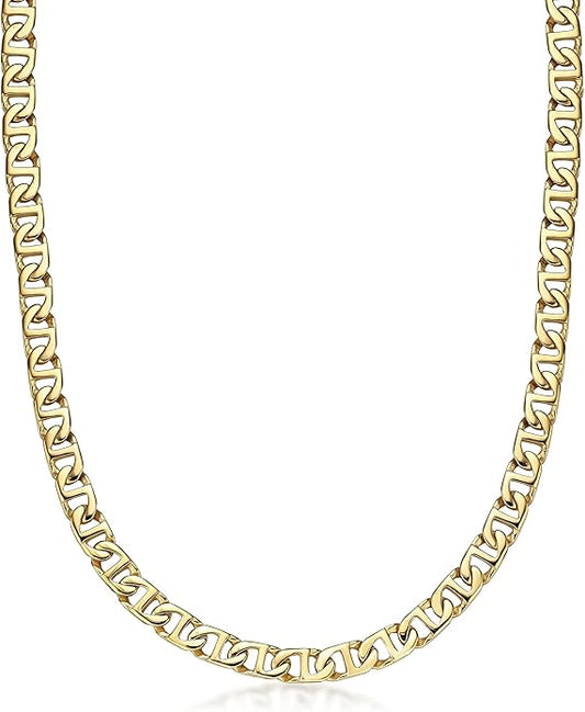 Metro Jewelry Stainless Steel Mariner Link Necklace for Men with Yellow Gold or Black Ion Plating 20 to 30 Inch Chain with Lobster Claw 10MM