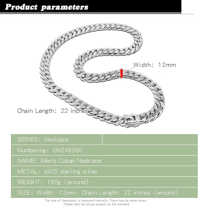 Dankadi Fashion 925 Sterling Silver Solid Miami Cuban Link Chain Necklace 8MM & 12MM- Curb Cuban Thick Big Link Choker For Men 20 "22" 24 "26" 28" Fine Jewelry