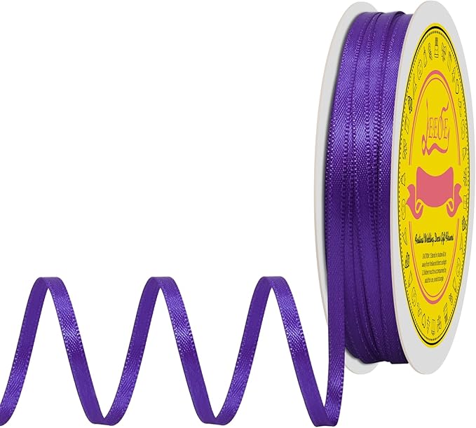 LEEQE Double Face Purple Satin Thin Ribbon 1/8 inch X 50 Yards Polyester Purple Ribbon for Gift Wrapping Very Suitable for Weddings Party Hair Bow Invitation Decorations and More