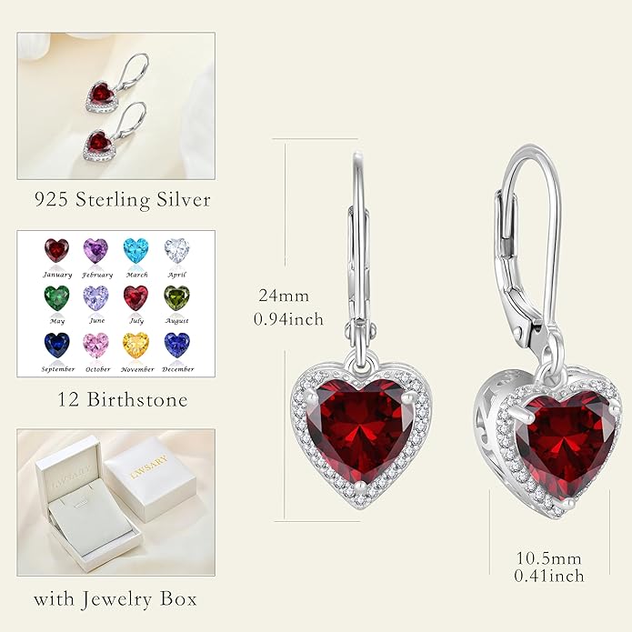 Love Heart Jewelry Set for Women Garnet Necklace & Earrings January Birthstone Jewelry