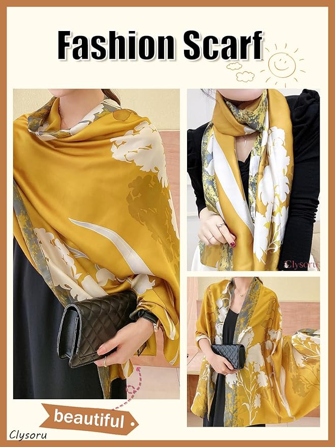 Clysoru Silk Scarf For Women Hair Scarves Lightweight Satin Elegant Shawl Wraps Bufanda Mujer Fashion Accessories 70.8"X35.4"