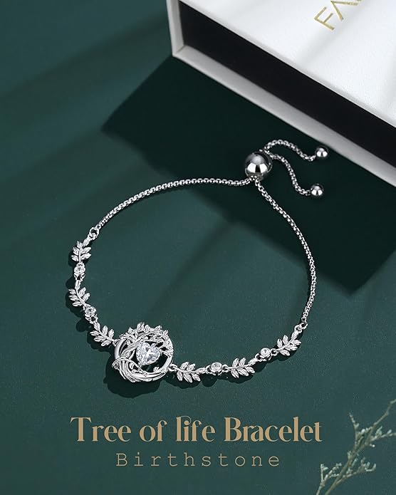 FANCIME Tree of life Birthstone Bracelet for Women Sterling Silver Tree Jewelry Birthstone Charm Bracelet Gemstone Anniversary Birthday Christmas Gifts for Wife Mom Her