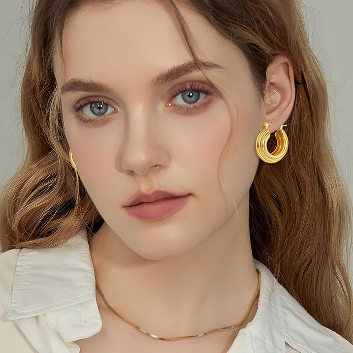 YUJIE Gold Plated Hoop Earrings for Women Brass Earring Chunky Statement Jewelry