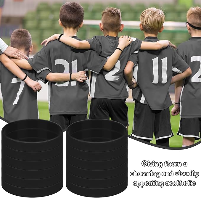 50 Pieces Plain Silicone Wristbands Sport Elastic Band, Stretch Rubber Wristband for Event, Teen-Black