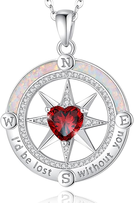 FANCIME Compass Necklace for Women Sterling Silver Compass Jewelry Opal Pendant Fine Jewelry Gemstone Birthday Mother's Day Gifts for Wife