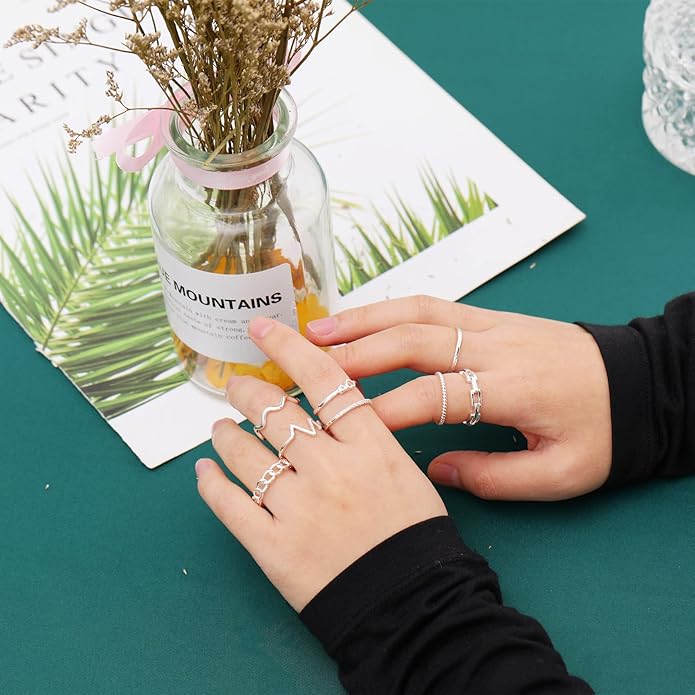 Honsny 14K Gold Plated Stacking Rings Set for Women, Stackable Knuckle Thumb Rings Thin Dainty Silver Rings for Women Wedding Eternity Band Simple Rose Gold Ring Size 4-11