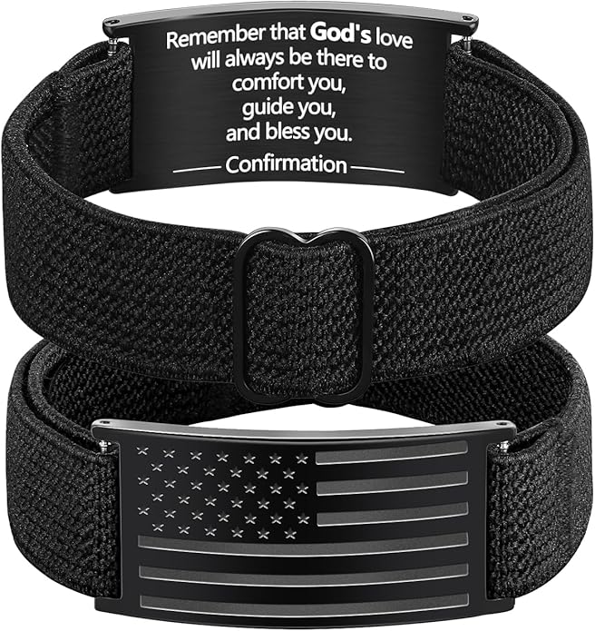LDOWWGL Valentines Day Gifts - Patriotic American Flag Bracelet for Men - Military Adjustable Black Elastic Strap with Bible Verse - Veteran Gifts, Birthday Gift for Boys