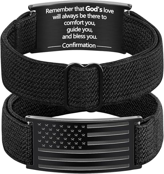 LDOWWGL Valentines Day Gifts - Patriotic American Flag Bracelet for Men - Military Adjustable Black Elastic Strap with Bible Verse - Veteran Gifts, Birthday Gift for Boys
