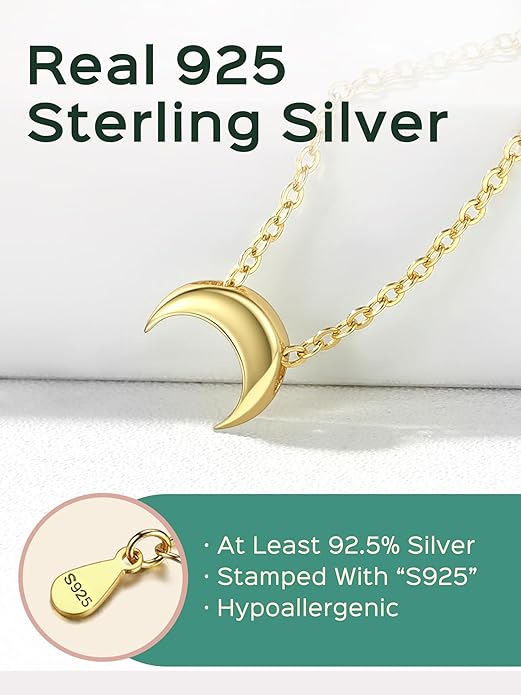 ChicSilver Personalized 925 Sterling Silver Dainty Small Heart/Star/Moon/Dot/Triangle Pendant Necklace for Women, Silver/Gold/Rose Gold/Black (with Gift Box)